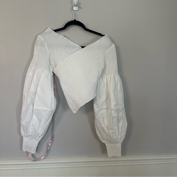 Choosy Women’s Optic White Wrap Stretchy Smocked Long Sleeve Blouse Sz XL NWT - Picture 11 of 11